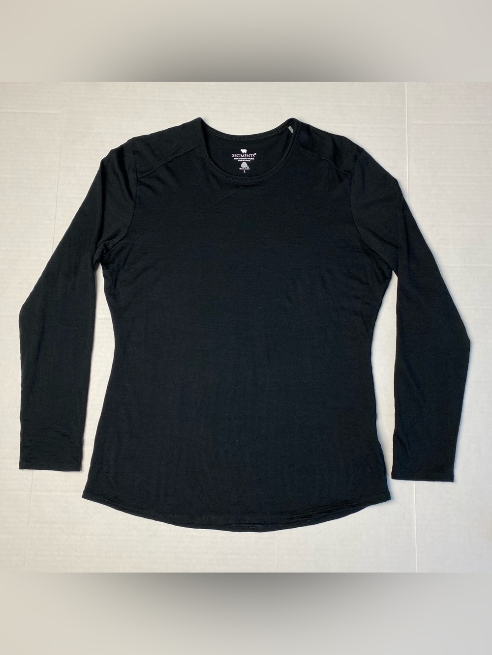 Segments 100% Merino Wool Long Sleeve Shirt Womens Large Black Crew Neck